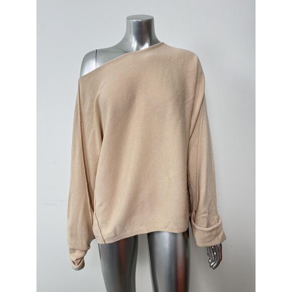 Vince Nude Blush Wool Cashmere Sweater Womens Large Relaxed Beige Boatneck - Picture 2 of 14